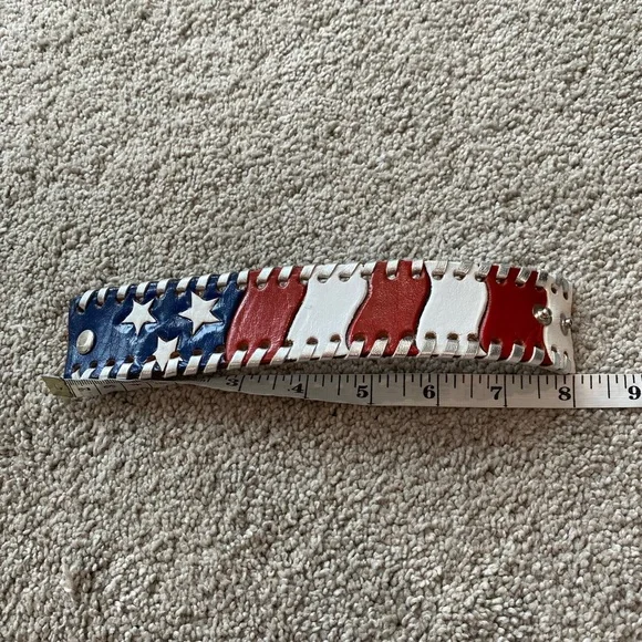 Leather Cuff Bracelet. American Flag. Custom made. - Picture 3 of 4